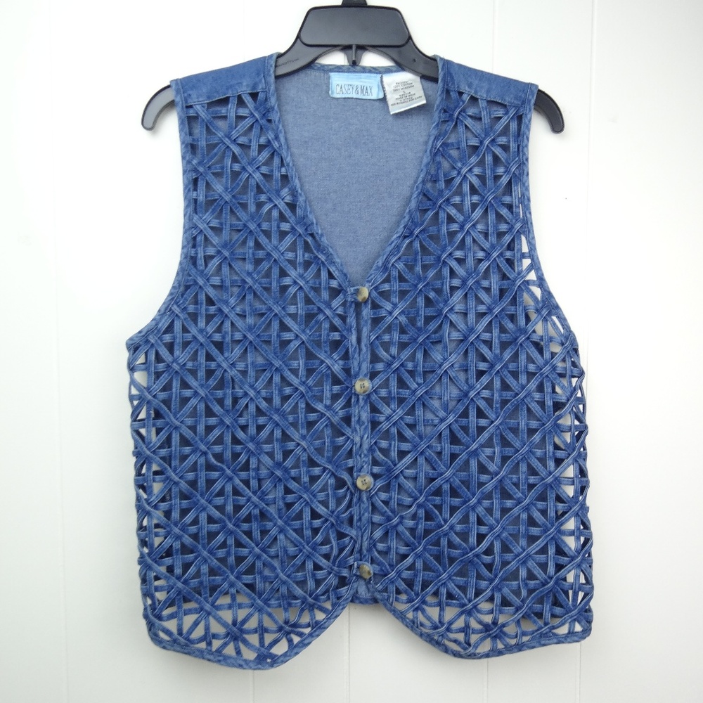 Casey & Max Womens Denim Vest Criss Cross Cut Out